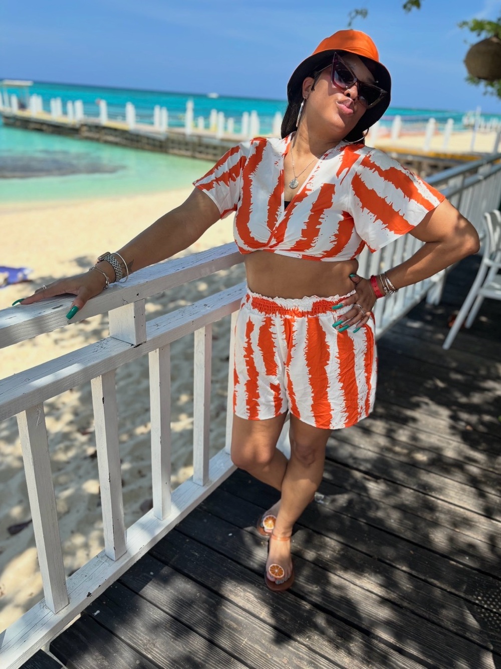 Women's Orange & White Tie-Dye Two-Piece Jumpsuit Set